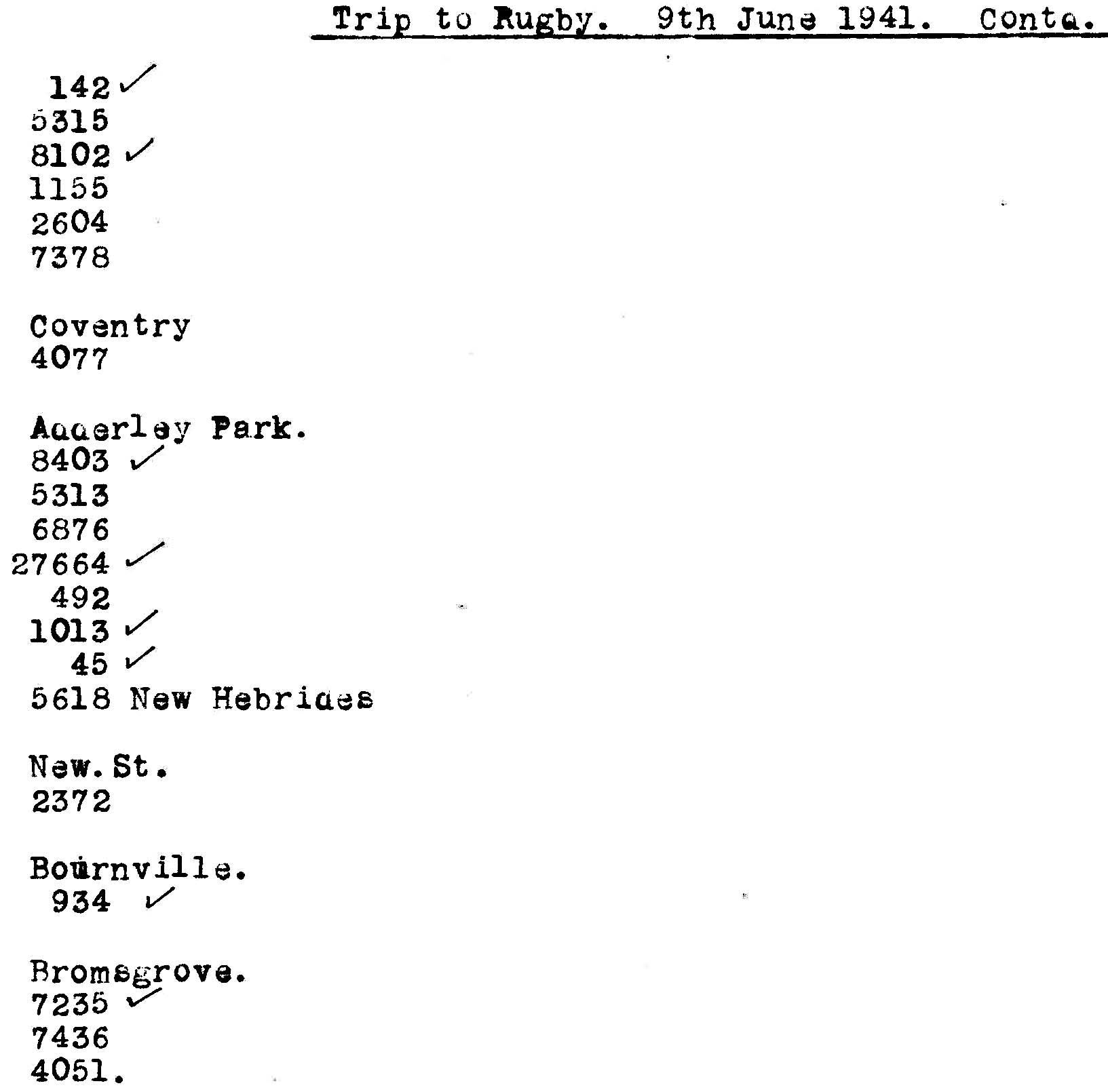 9th June 1941 - Trip to Rugby.