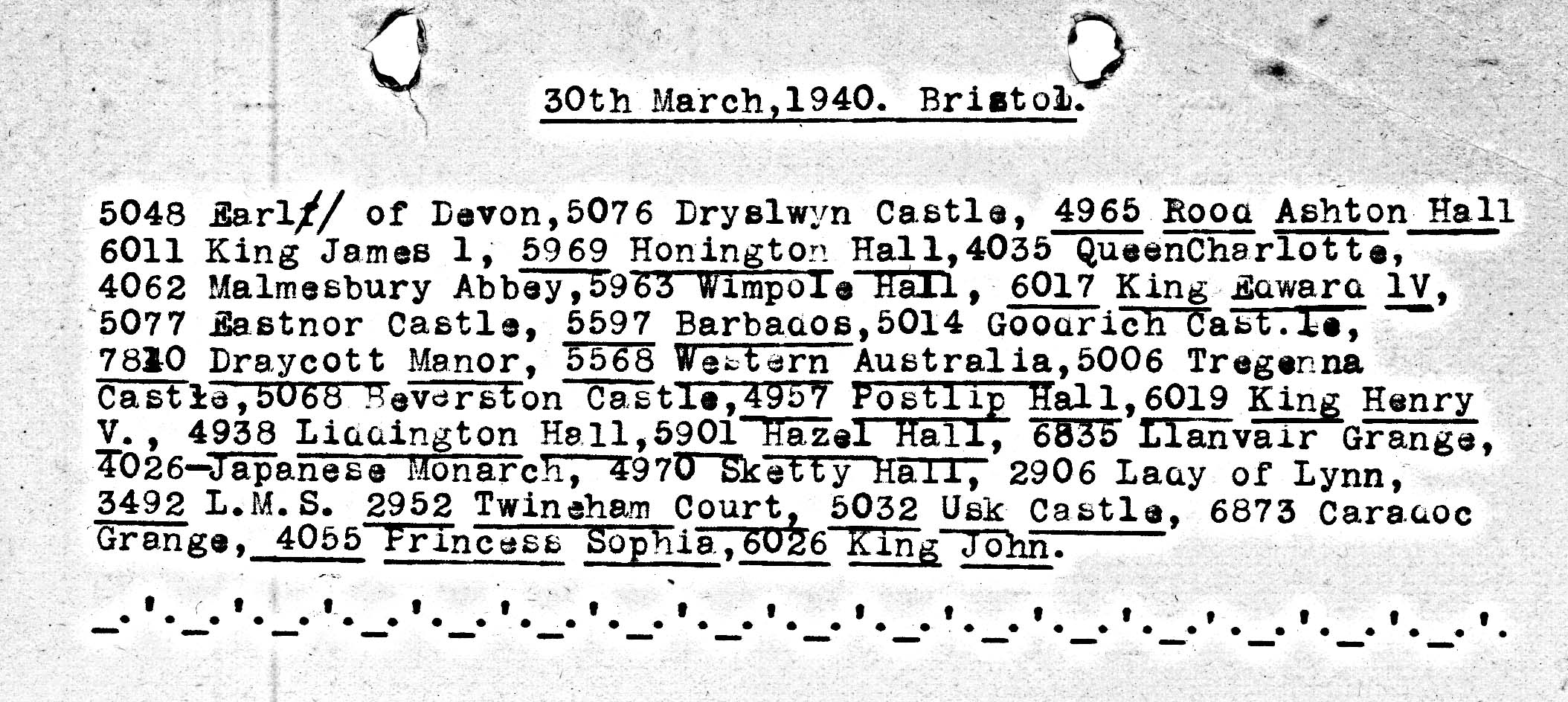 30th March 1940 - Observations at Bristol.