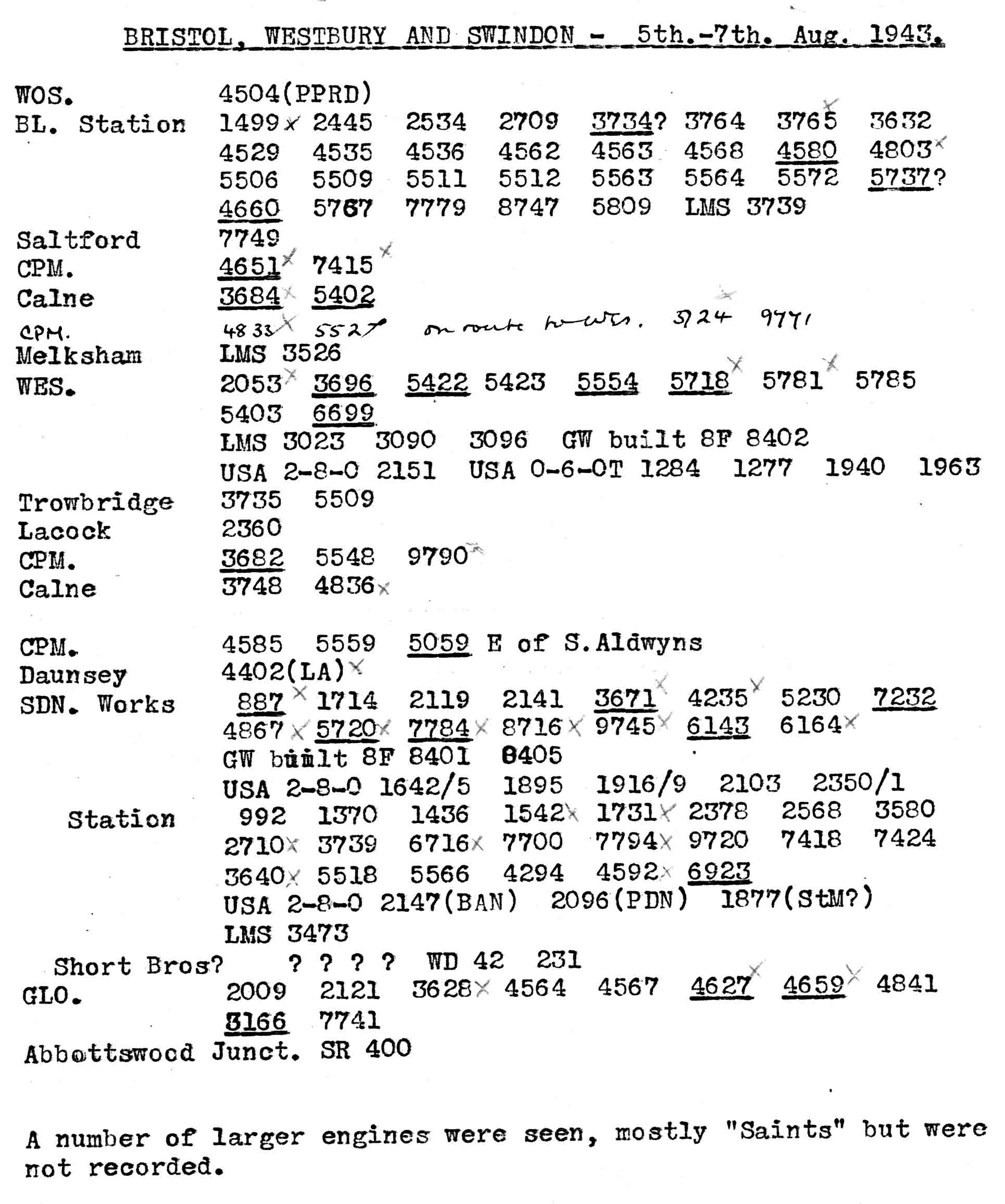 Bristol, Westbury & Swindon - 5th to 7th August 1943