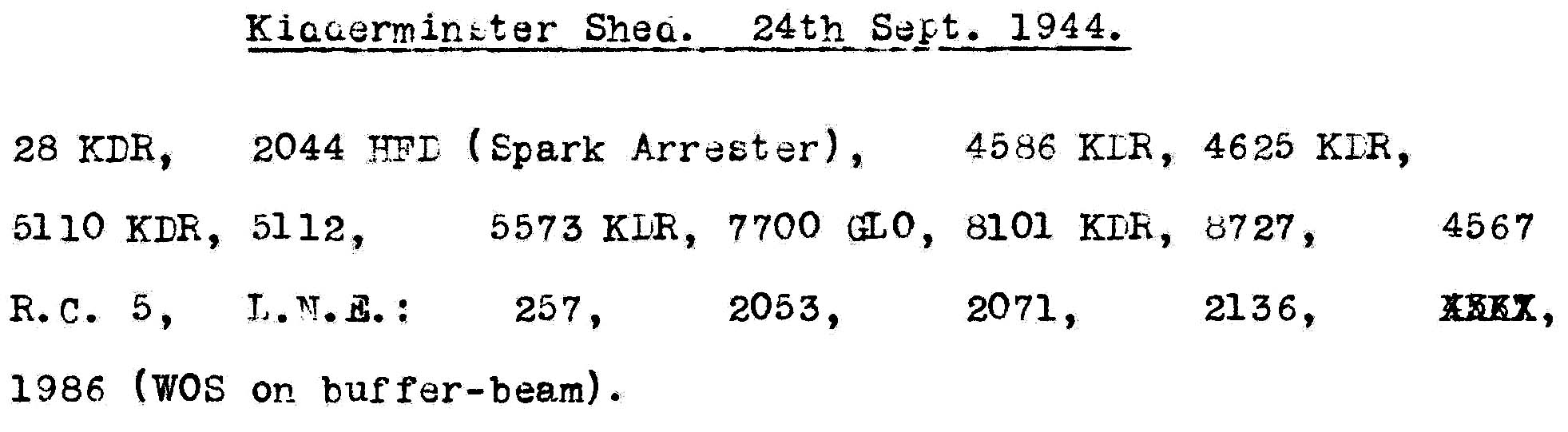 24th September 1944 - Kidderminster Shed.