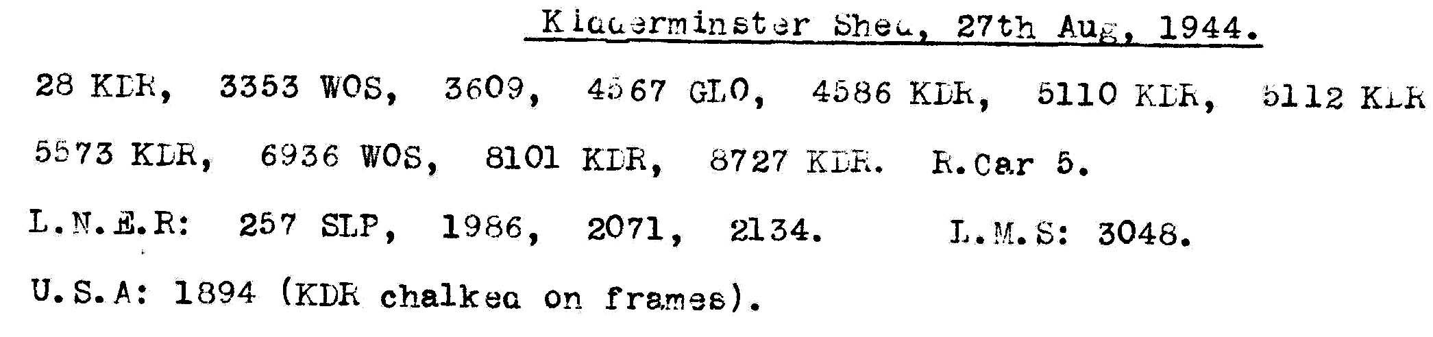 27th August 1944 - Kidderminster Shed.