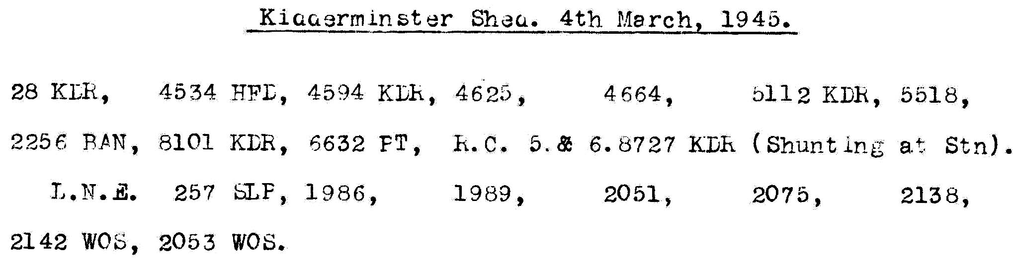 4th March 1945 - Kidderminster Shed.