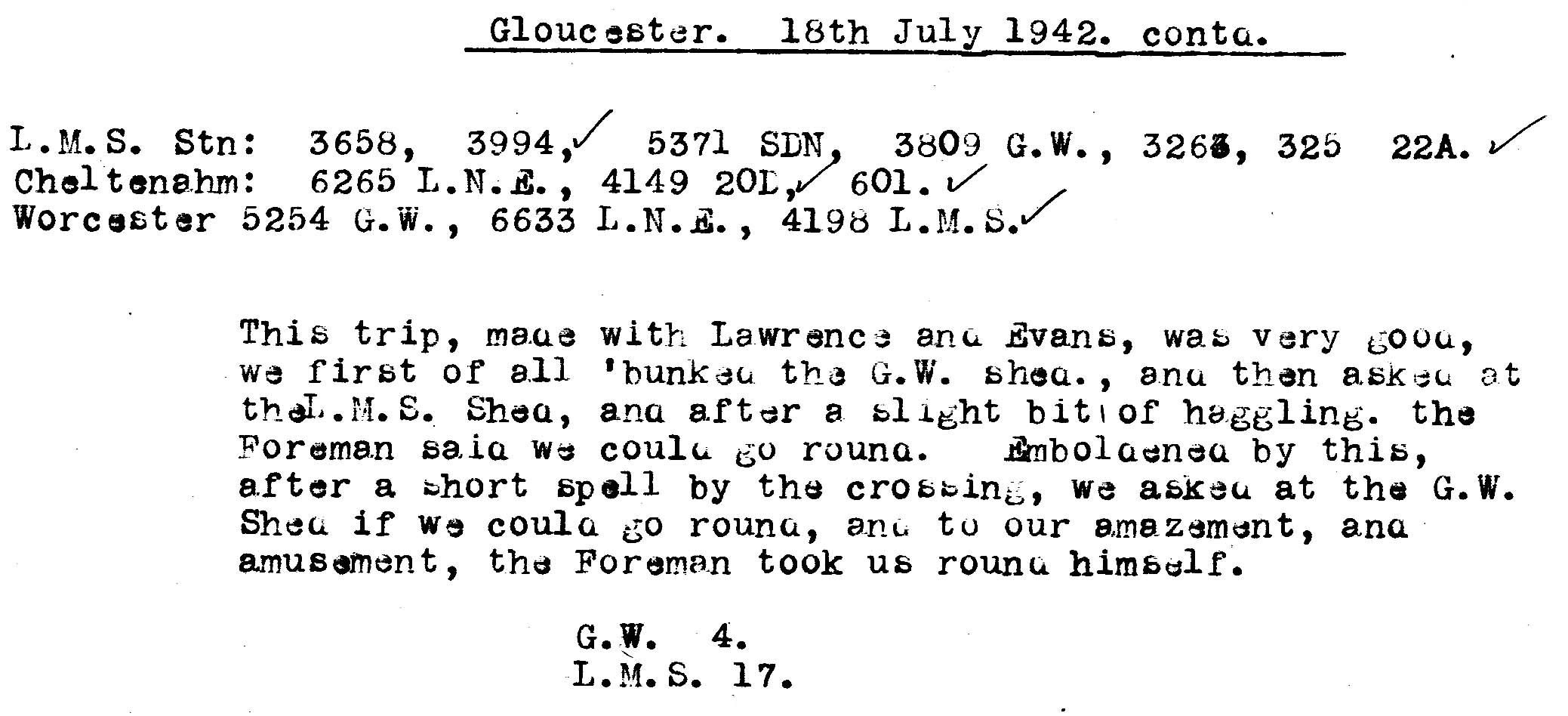 18th July 1942 - Trip to Gloucester.