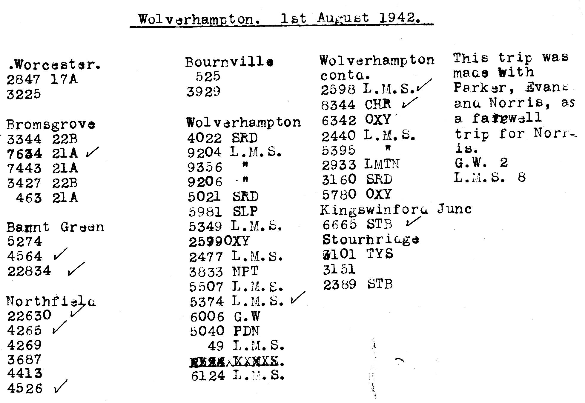 1st August 1942 - Trip to Wolverhampton.