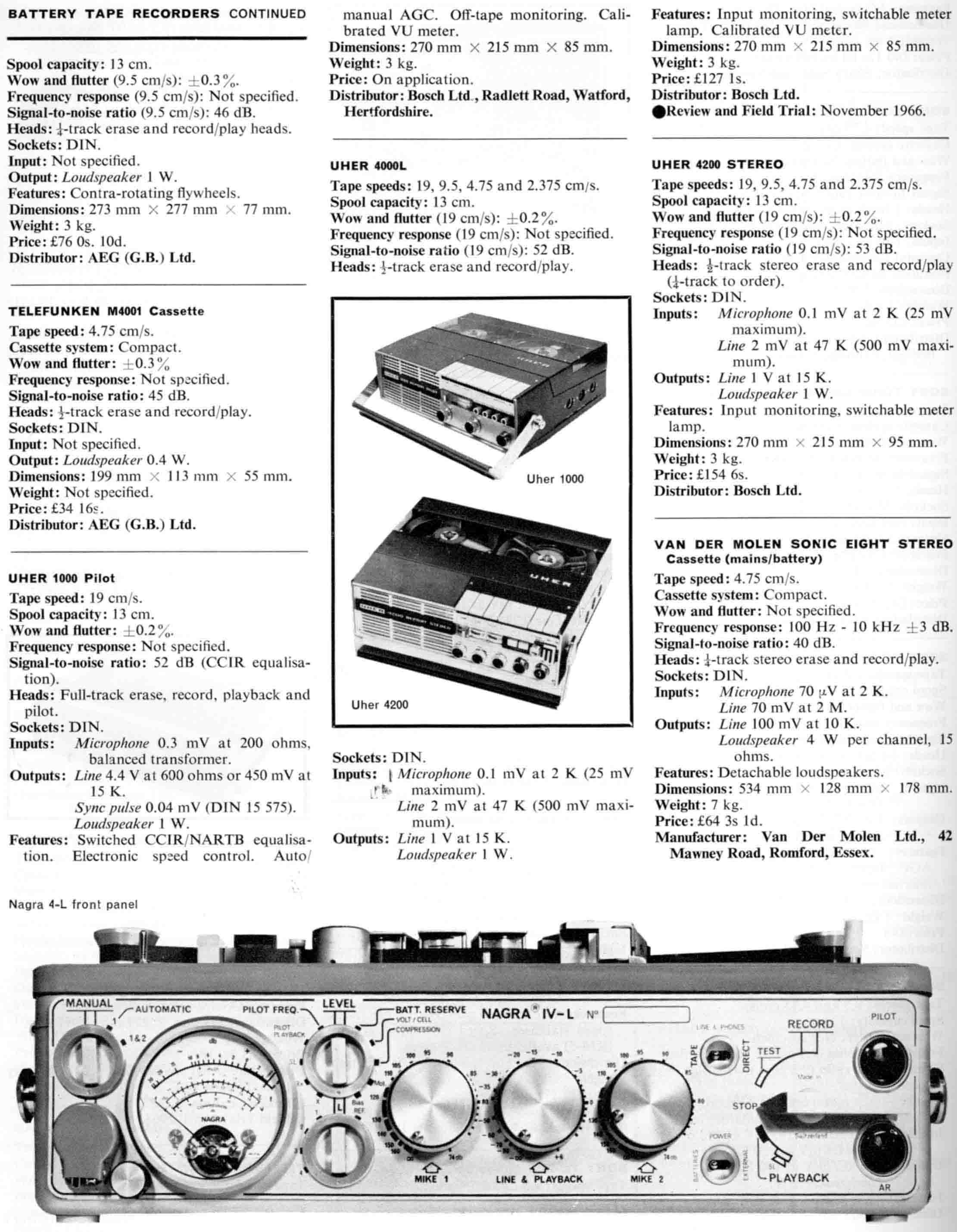 Uher - Survey Of Battery Tape Recorders.