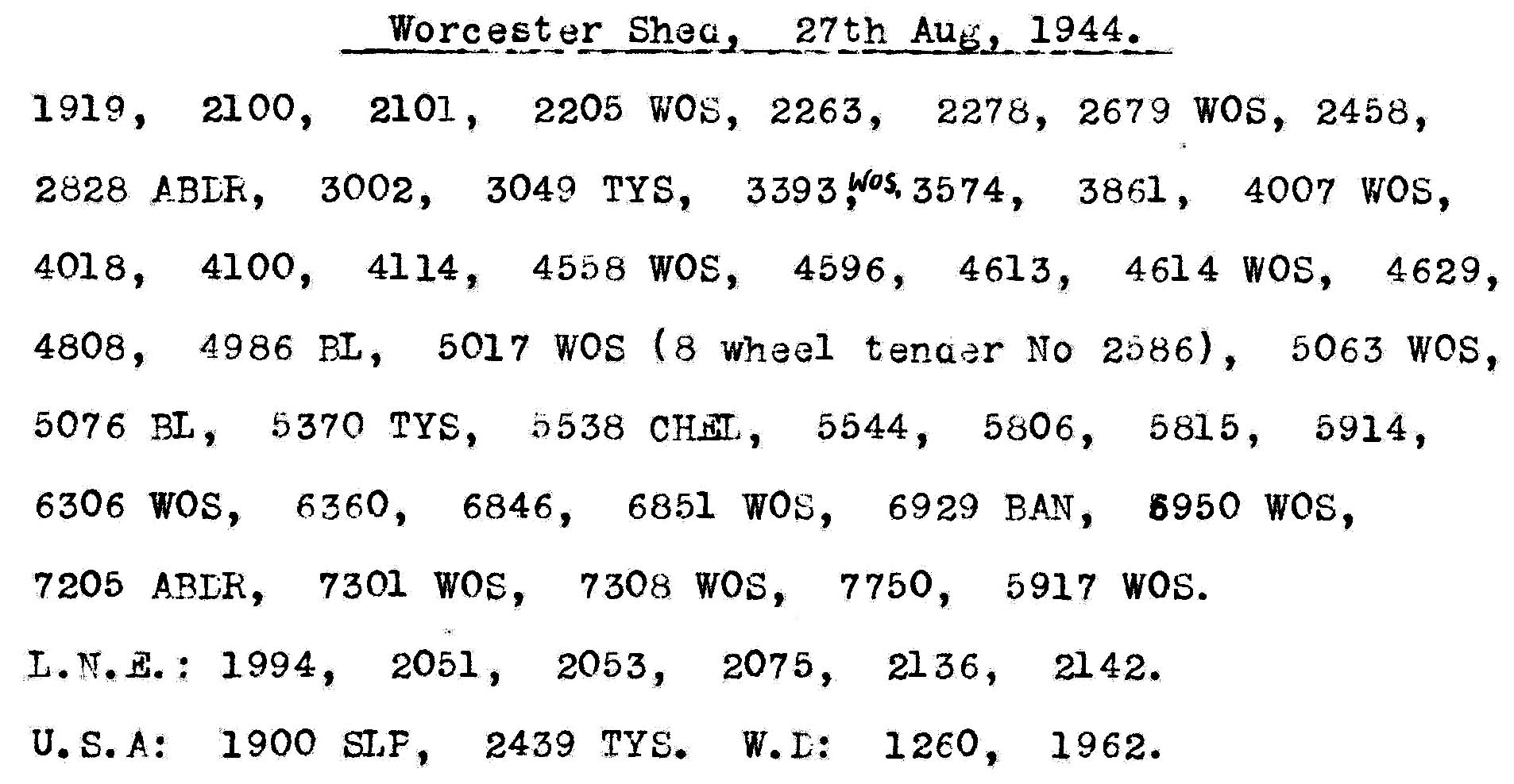27th August 1944 - Worcester Shed.