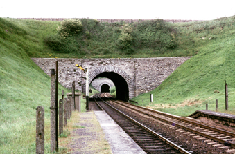Both Bincombe Tunnels are visible in this 1967 view from the closed (1957) Upwey Wishing Well Halt.